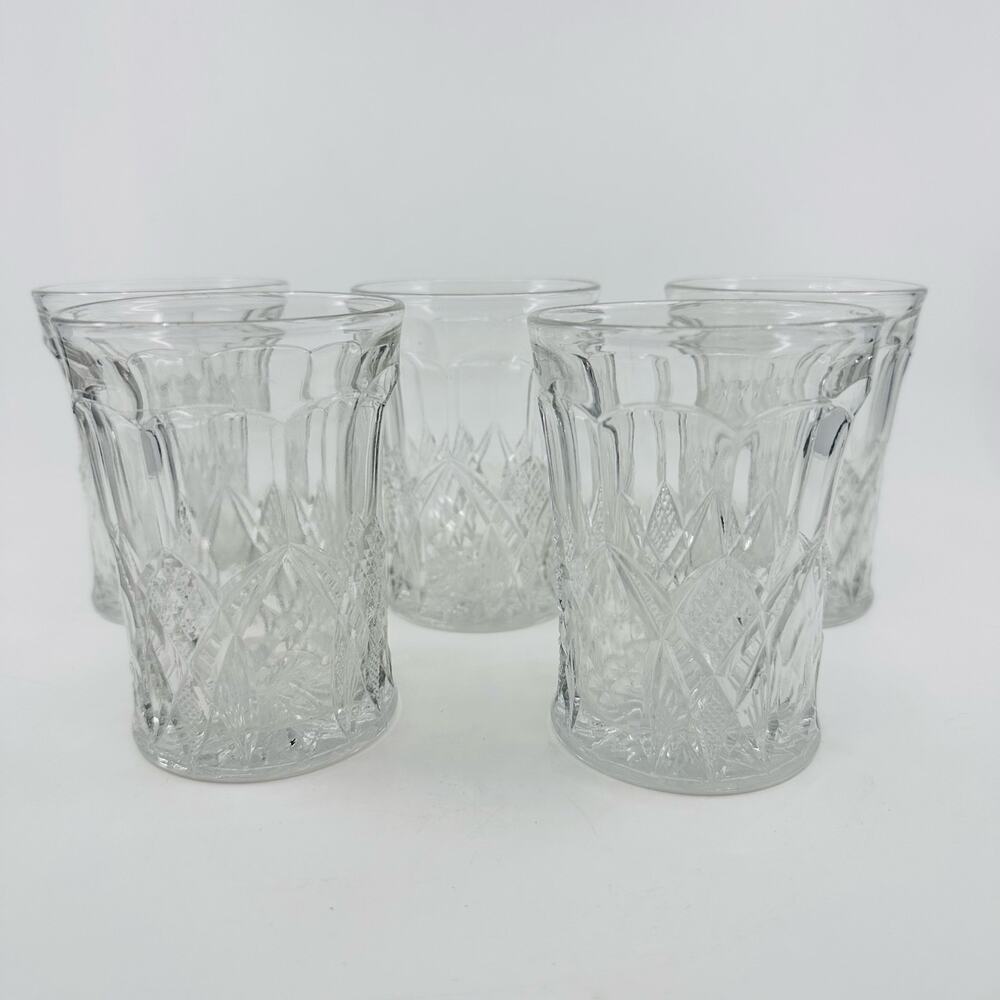 Anchor Hocking Tumbler Set of 5 Clear Pressed Drinking Vintage Glasses Barware